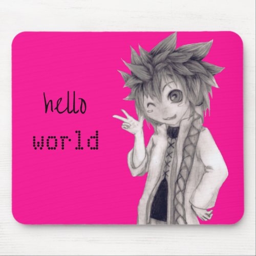 Winking Anime Guy Original Drawing Mouse Pad