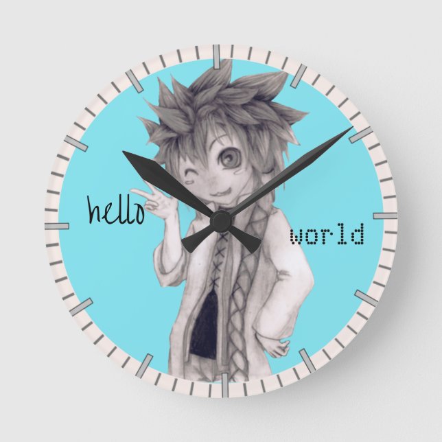 Winking Anime Guy, Original Drawing Round Clock (Front)