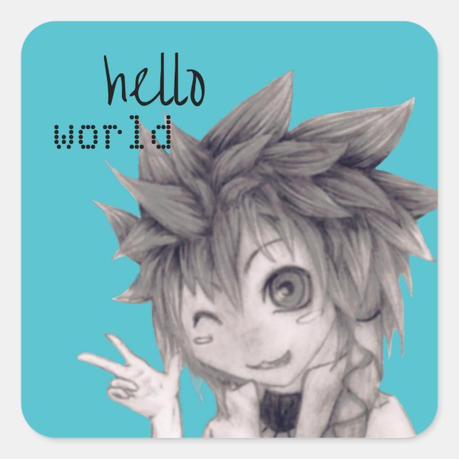 Winking Anime Guy, Original Drawing Square Sticker (Front)