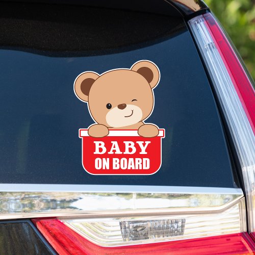 Winking Baby Bear Baby On Board Car Sticker