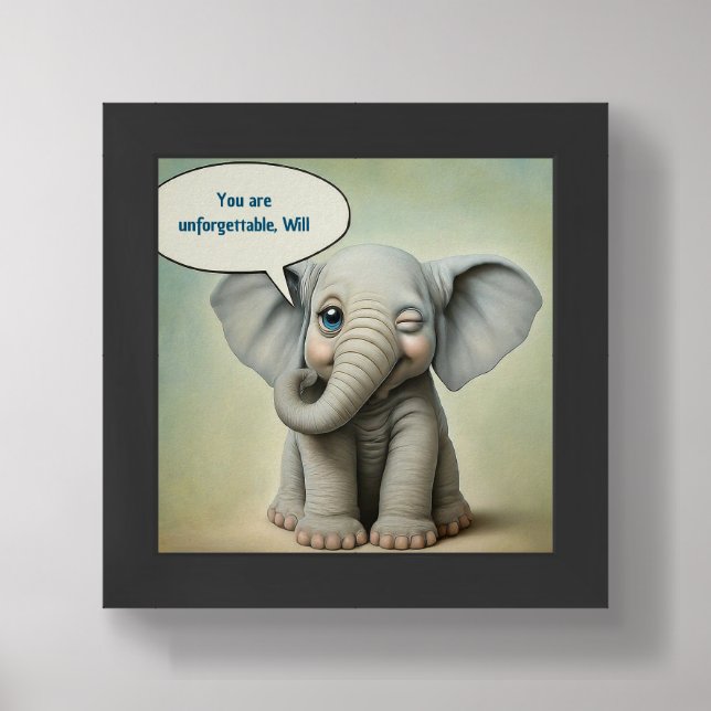 Winking Baby Elephant with Speech Bubble Framed Art (Framed Front)