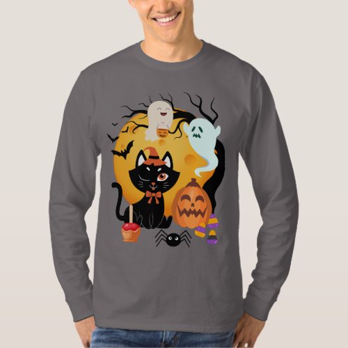 Winking Black Cat Cute Spooky Halloween LS  T_Shirt