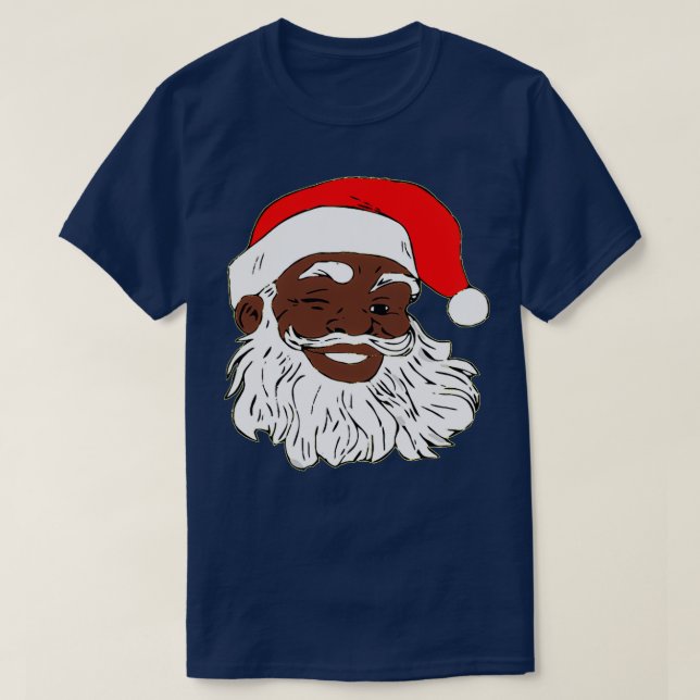 Winking Black Santa Claus Christmas XMAS  T-Shirt (Design Front)