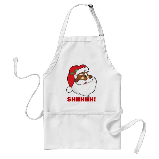 Winking Black Santa Keeping Christmas Secrets Adult Apron (Front)