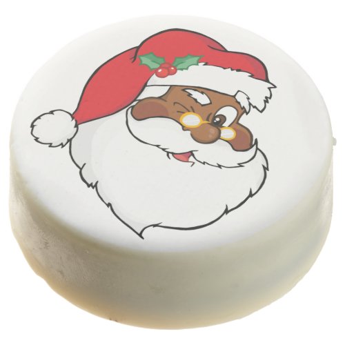 Winking Black Santa Keeping Christmas Secrets Chocolate Dipped Oreo