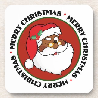Winking Black Santa Keeping Christmas Secrets Drink Coaster