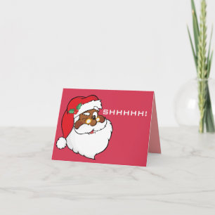 Winking Black Santa Keeping Christmas Secrets Holiday Card