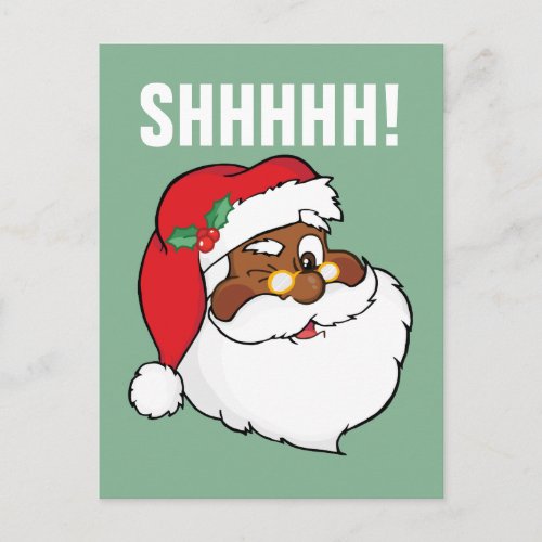 Winking Black Santa Keeping Christmas Secrets Holiday Postcard