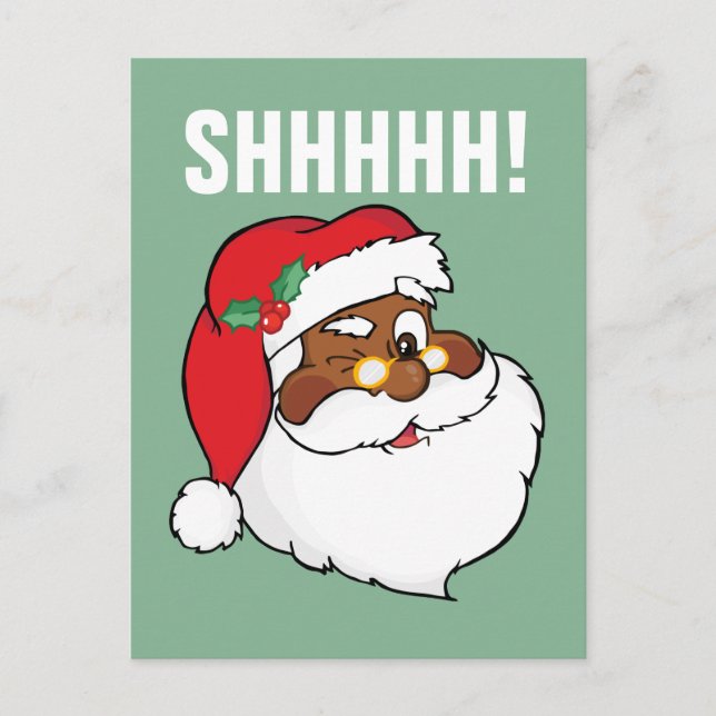 Winking Black Santa Keeping Christmas Secrets Holiday Postcard (Front)