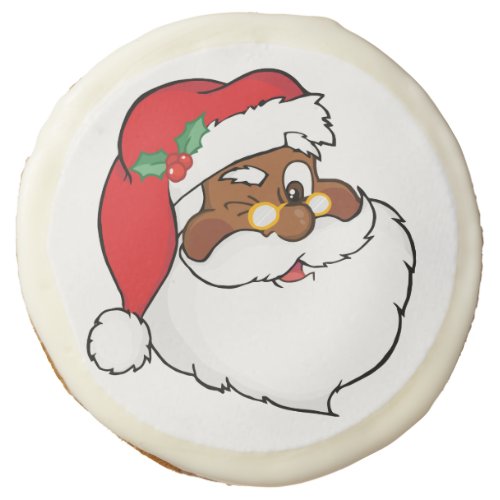 Winking Black Santa Keeping Christmas Secrets Sugar Cookie