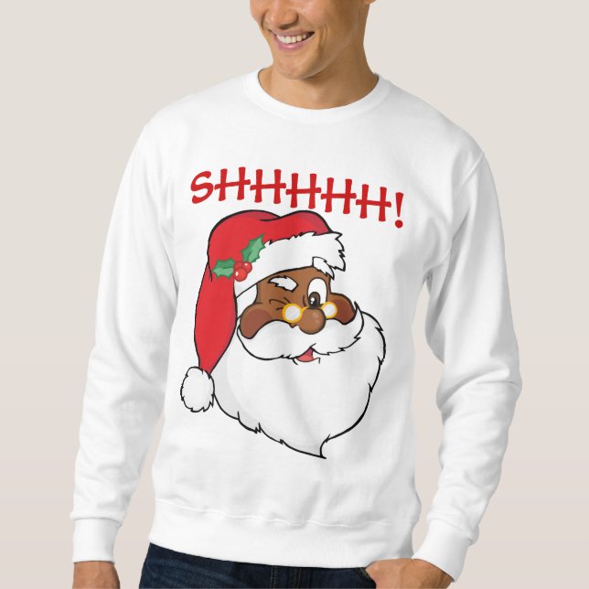 Winking Black Santa Keeping Christmas Secrets Sweatshirt (Front)