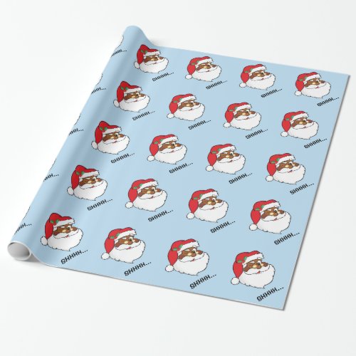 Winking Black Santa Keeping Christmas Secrets Wrapping Paper