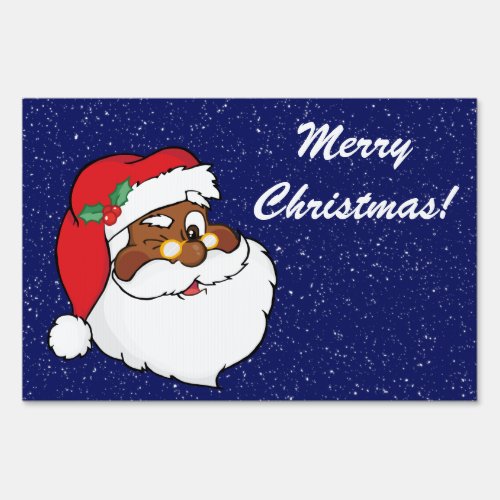 Winking Black Santa Keeping Christmas Secrets Yard Sign