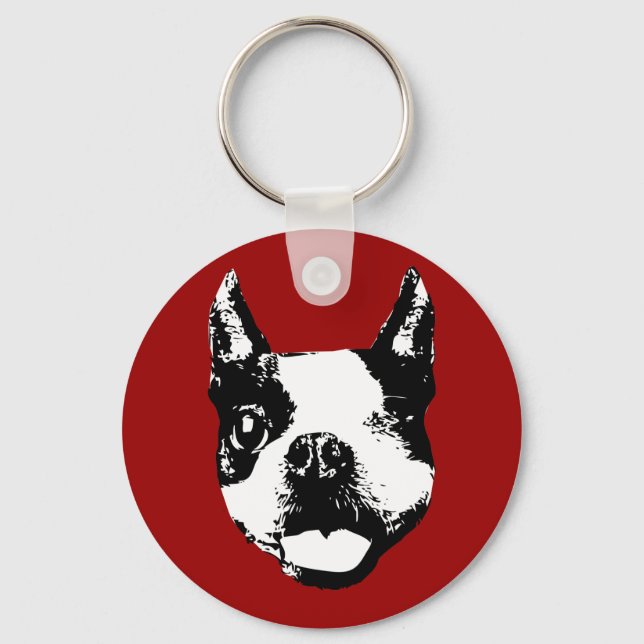 Winking Boston Terrier Keychain (Front)