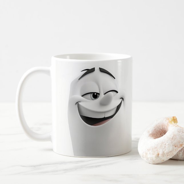 Winking Cartoon Face 3D Mug 2 (With Donut)