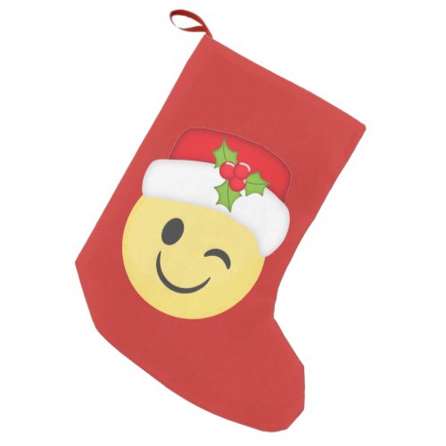 Winking Christmas Emoji Holiday Stocking