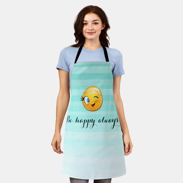  Winking Emoji Face-Be happy always Apron (Worn)