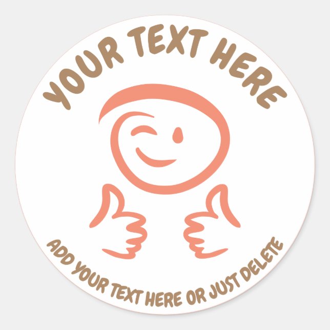 Winking Emoji Face Two Thumbs Up. Doodle. Template Classic Round Sticker (Front)