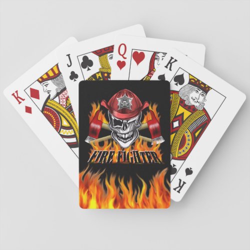 Winking Firefighter Skull and flaming Axes Playing Cards