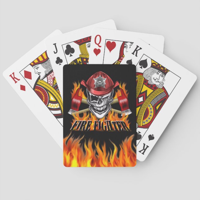 Winking Firefighter Skull and flaming Axes Poker Cards (Back)