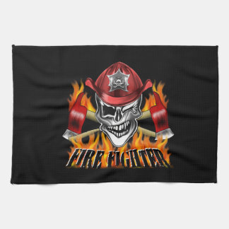 Winking Firefighter Skull and flaming Axes Towel