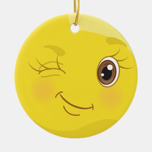 Winking Flirt Emoji Yellow Ornament (Front)