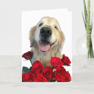 Winking Golden Retriever With Roses Mother's Day Card