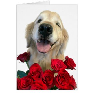 Winking Golden Retriever With Roses Mother's Day Card