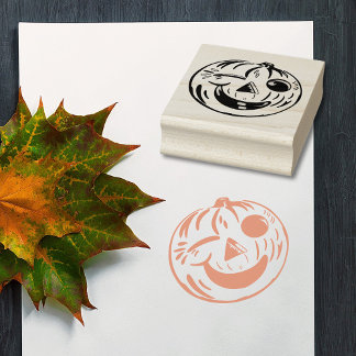 Winking Jack-o-Lantern Pumpkin Vintage Halloween Rubber Stamp