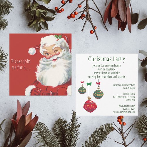 Winking Jolly Santa Claus Vintage Christmas Invitation