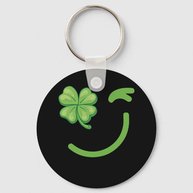 Winking Lucky Four Leaf Clover St. Patricks Day Keychain (Front)