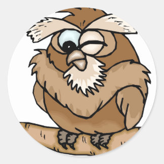 WINKING OWL CARTOON CLASSIC ROUND STICKER