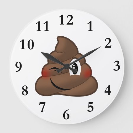 Winking Poop Emoji Large Clock