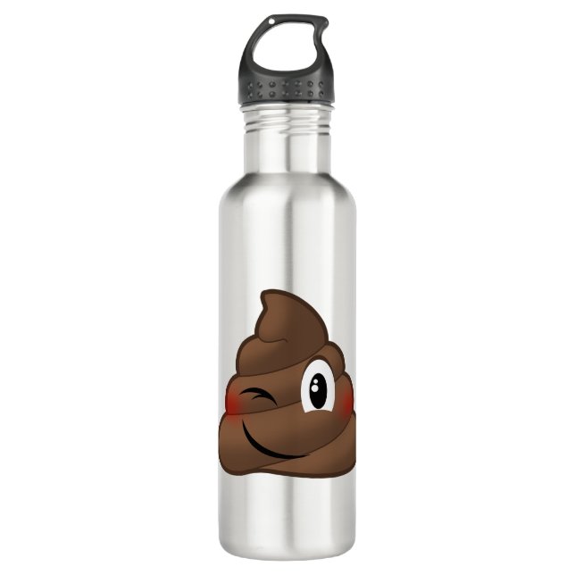 Winking Poop Emoji Stainless Steel Water Bottle (Front)