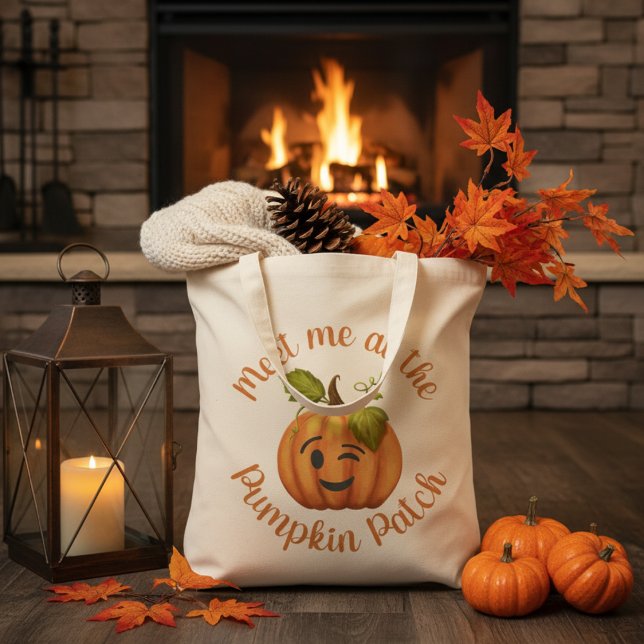 Winking Pumpkin Meet Me At The Pumpkin Patch  Tote Bag (Winking Pumpkin Meet Me At The Pumpkin Patch Autumn Tote Bag)