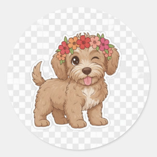 Winking Puppy Flower Crown Sticker - Cutest Doodle