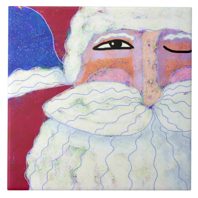 Winking Santa Abstract Art Ceramic Tile (Front)