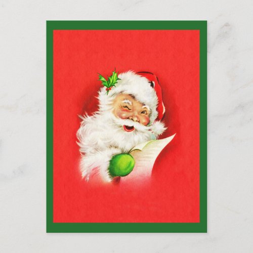 Winking Santa Claus Holiday Postcard
