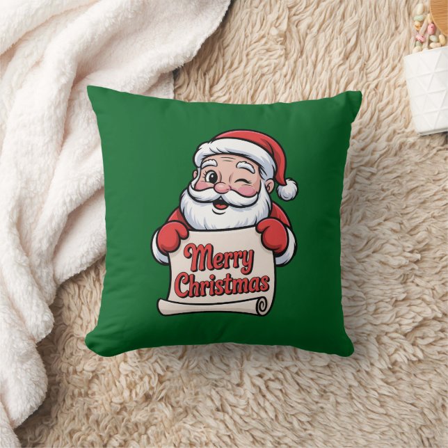 Winking Santa 🎅 "Merry Christmas" Throw Pillow (Blanket)