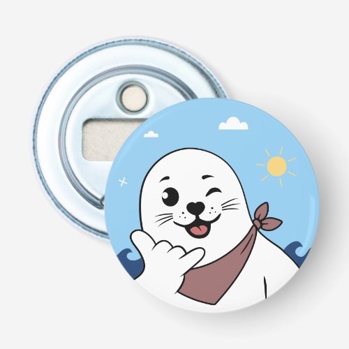 Winking Seal Wearing a Bandana Throwing Shaka Sign Bottle Opener