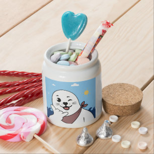 Winking Seal Wearing a Bandana Throwing Shaka Sign Candy Jar