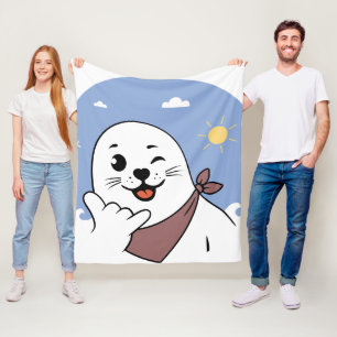 Winking Seal Wearing a Bandana Throwing Shaka Sign Fleece Blanket