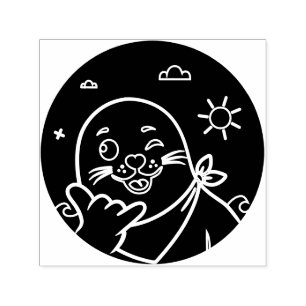 Winking Seal Wearing a Bandana Throwing Shaka Sign Self-inking Stamp