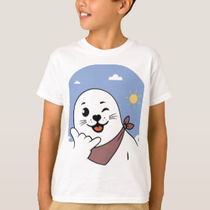 Winking Seal Wearing a Bandana Throwing Shaka Sign T-Shirt