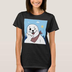 Winking Seal Wearing a Bandana Throwing Shaka Sign T-Shirt