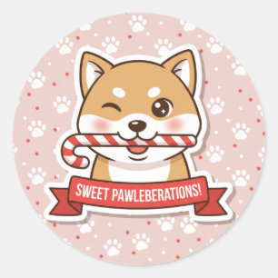Winking Shiba Inu Candy Cane Sticker