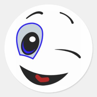 WINKING SMILEY FACE CLASSIC ROUND STICKER