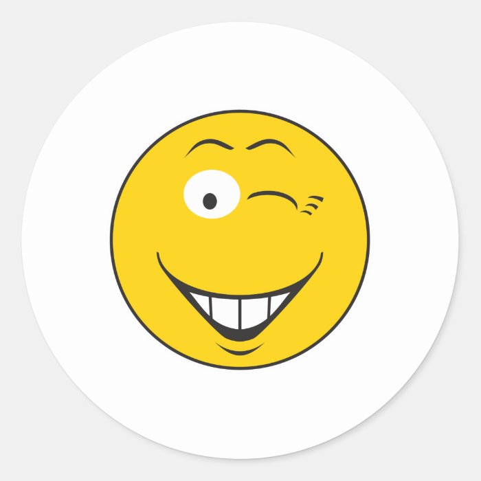 Winking Smiley Face Round Sticker