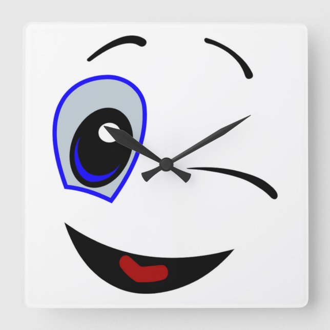 WINKING SMILEY FACE SQUARE WALL CLOCK (Front)