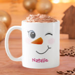 Winking Snowman Personalized Mug for Kids<br><div class="desc">Add a playful touch to the holidays with this winking snowman face mug, customized with a name for extra cheer! Featuring rosy cheeks, a carrot nose, and a big wink, this adorable cup is perfect for sipping cocoa on snowy mornings. A fun Christmas gift for kids, grandkids, or snowman lovers...</div>